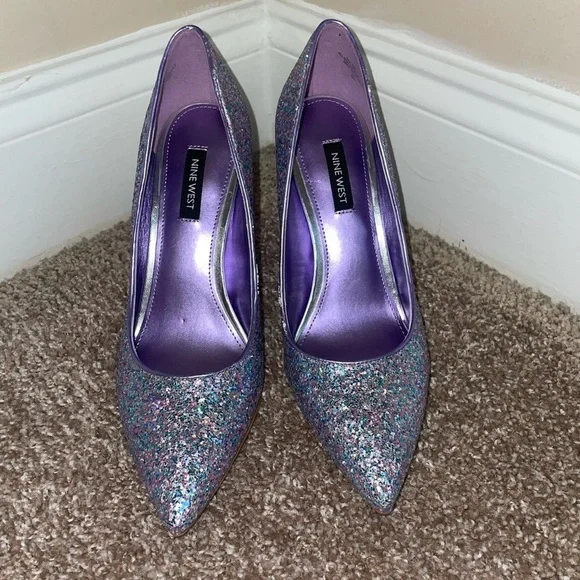 Nine West Tatiana Pumps Purple Glitter Heels‎ Size 8 - Picture 2 of 8